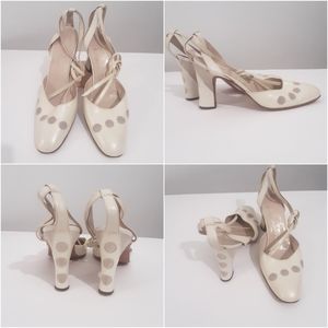 Vintage ankle strap sling back shoes eggshell
